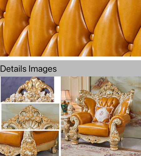 3+2+1 Sofa Set Living Room Furniture Gold Frame Leather Baroque Design Sofa Set