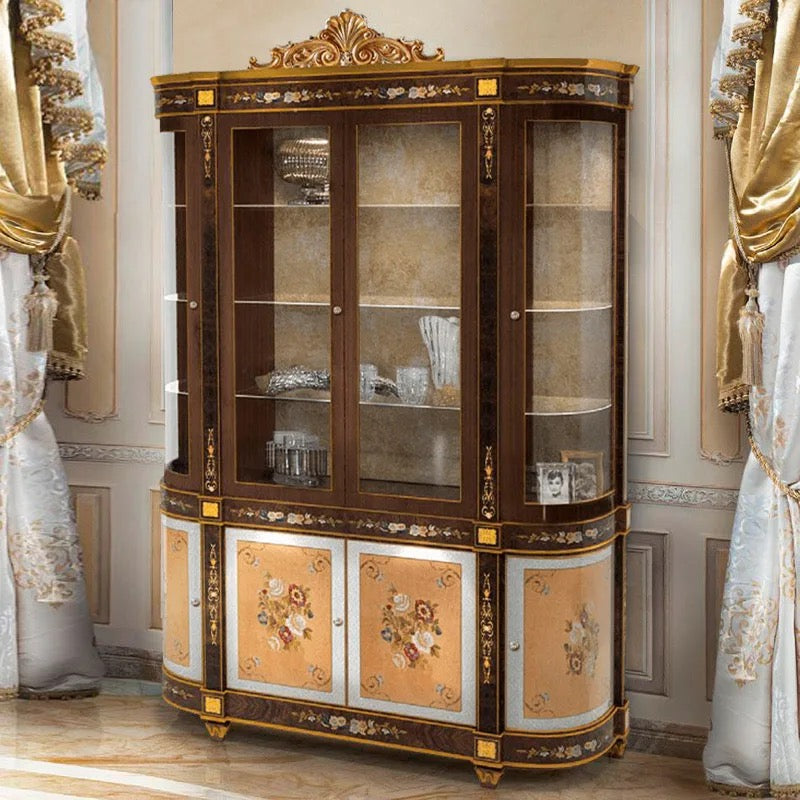 Display Cabinet European Sideboard Hand Painted Wooden Wine Cabinet Luxury Living Room Furniture