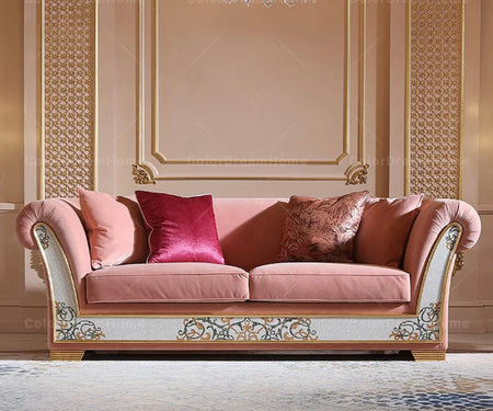 Living Room Furniture 3+2+1 Modern Luxury Pink Baroque Design Sofas Home Furniture Set