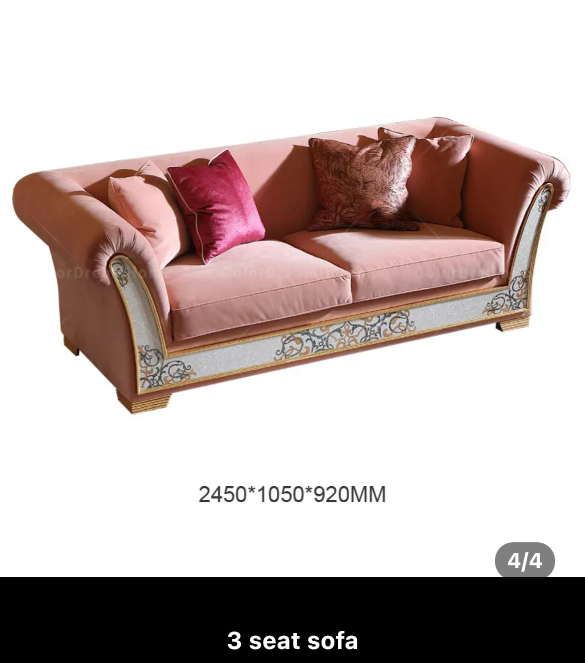 Living Room Furniture 3+2+1 Modern Luxury Pink Baroque Design Sofas Home Furniture Set