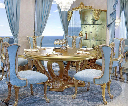 Dining Room Furniture Luxury Carving Wood 6 Seater Round Dining Table Set Baroque Design Furniture