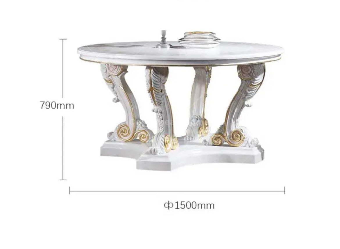 Dining Room Furniture Luxury Carving Wood 6 Seater Round Dining Table Set Baroque Design Furniture