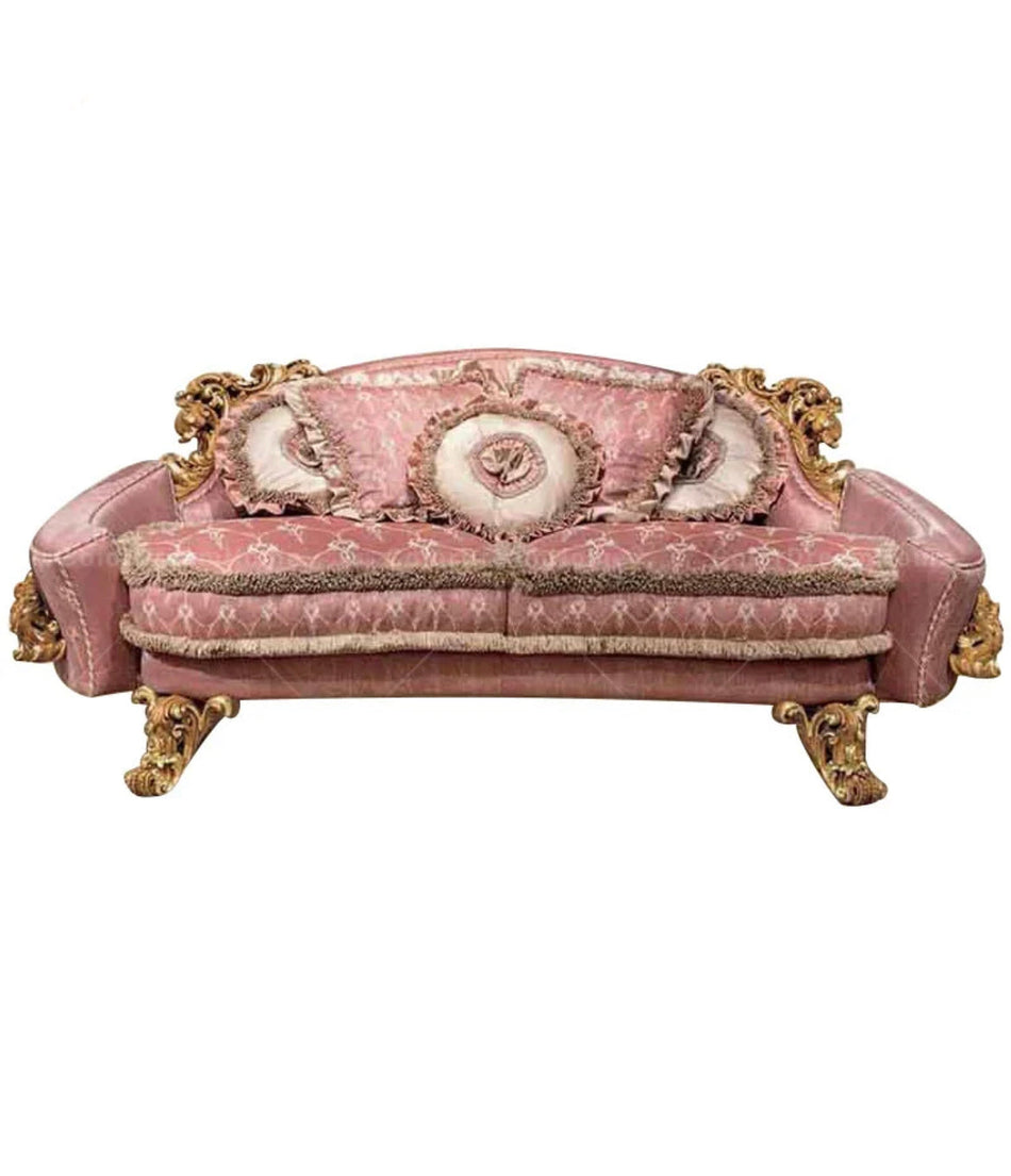 Exclusive Sectional Sofa Units Italian Luxury Carved Living Room Furniture Pink Solid Wood Baroque Design Sofa Set