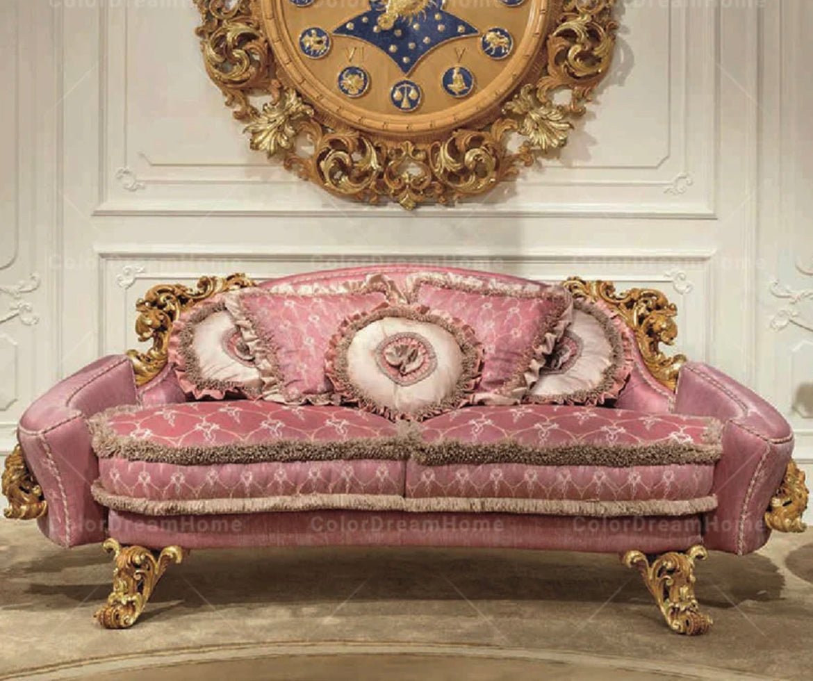 Exclusive Sectional Sofa Units Italian Luxury Carved Living Room Furniture Pink Solid Wood Baroque Design Sofa Set