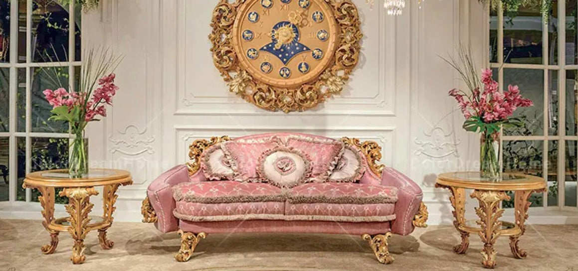 Exclusive Sectional Sofa Units Italian Luxury Carved Living Room Furniture Pink Solid Wood Baroque Design Sofa Set