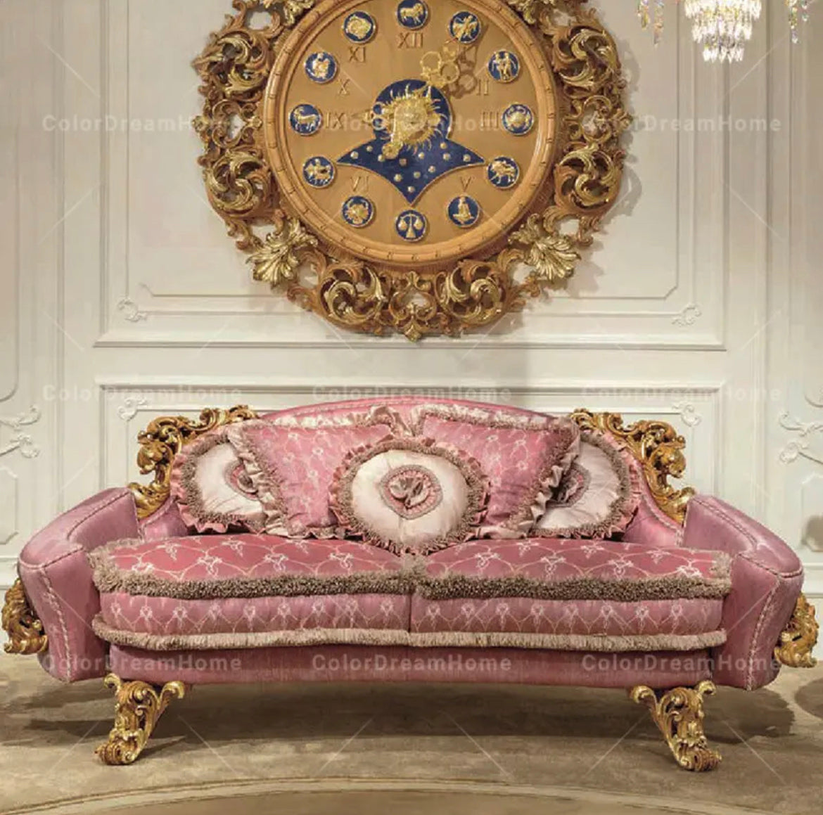 Exclusive Sectional Sofa Units Italian Luxury Carved Living Room Furniture Pink Solid Wood Baroque Design Sofa Set