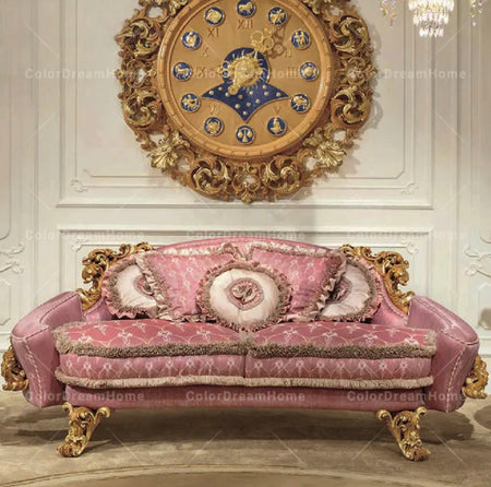 Exclusive Sectional Sofa Units Italian Luxury Carved Living Room Furniture Pink Solid Wood Baroque Design Sofa Set