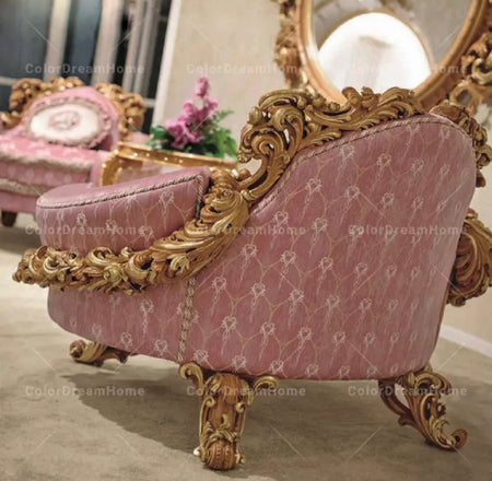 Exclusive Sectional Sofa Units Italian Luxury Carved Living Room Furniture Pink Solid Wood Baroque Design Sofa Set