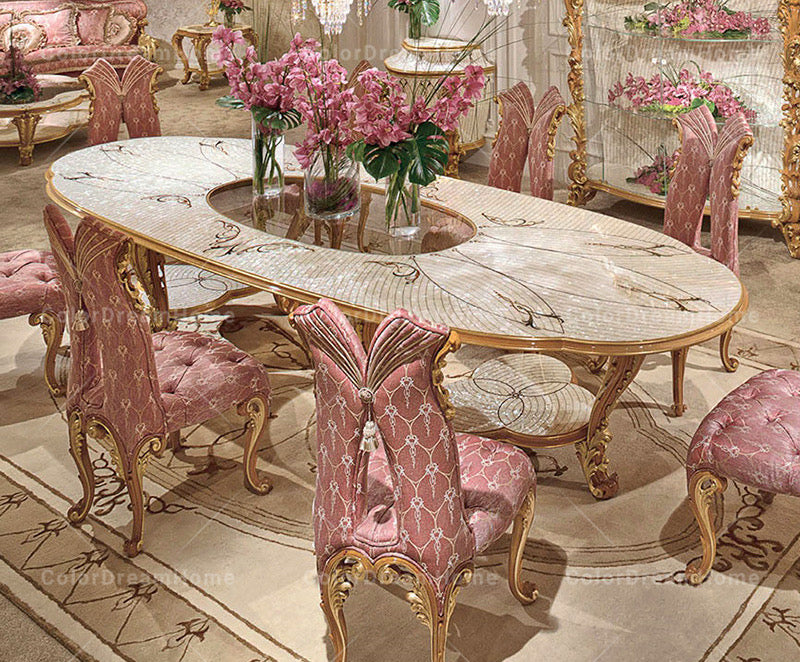 Dining Table Italian Luxury Carved Dining Room Furniture Table Plus 8 Chairs Living Room Baroque Design Furniture