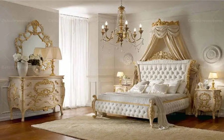 Bedroom Furniture Set Baroque Italian Luxury Solid Wood Golden Bedroom Bed Sets