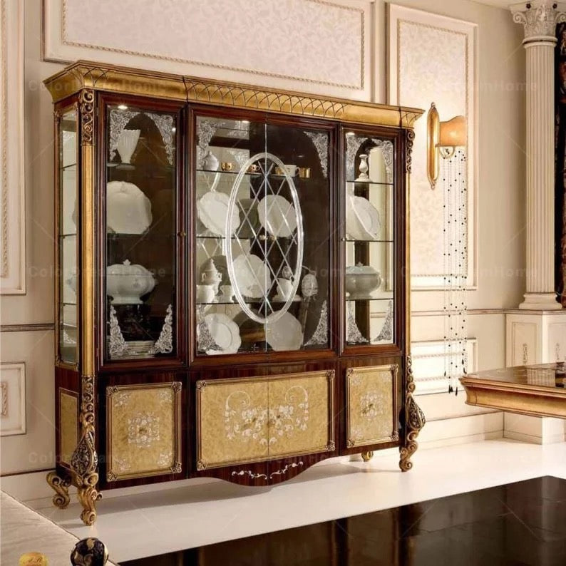 Luxury Cabinet European Royal Luxury Restaurant Glass Display 4 Doors Cabinet Baroque Design Furniture