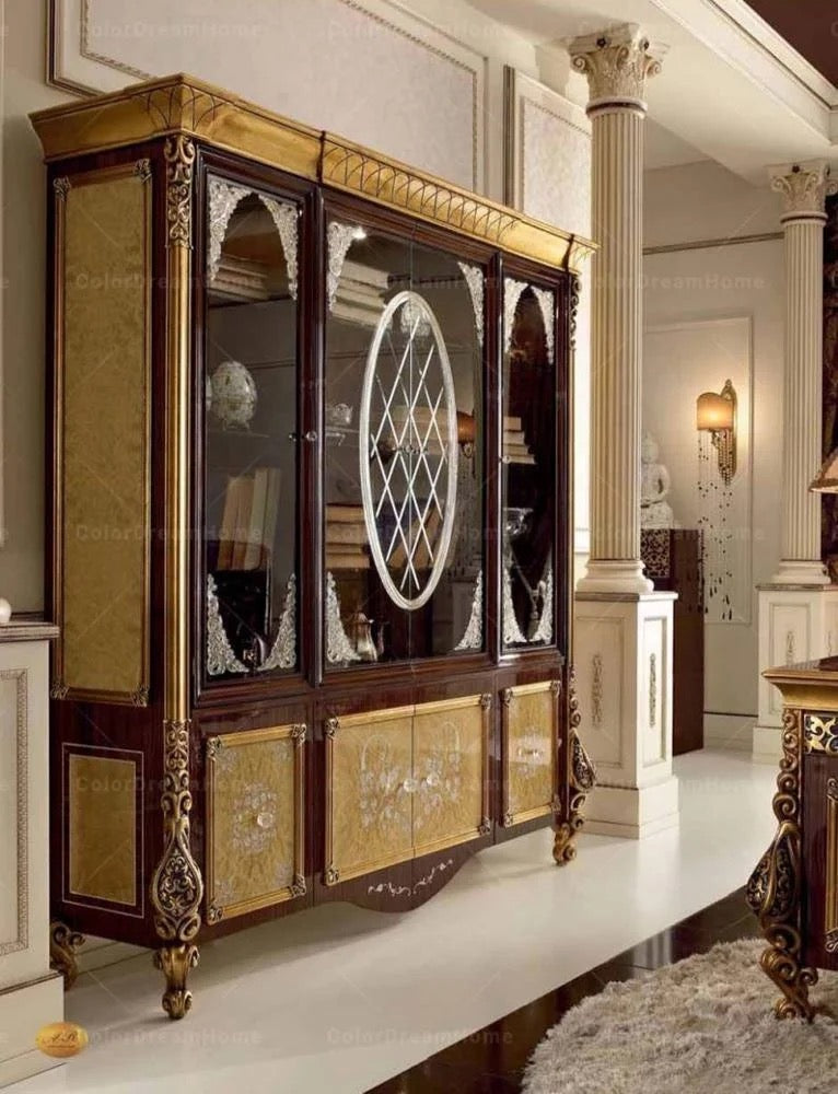 Luxury Cabinet European Royal Luxury Restaurant Glass Display 4 Doors Cabinet Baroque Design Furniture