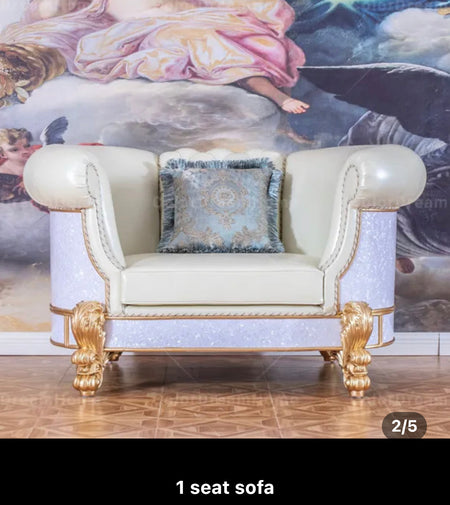 Sofa Set New Design Antique French Style Baroque White Genuine Leather Sofa Villa Hotel Living Room Sets