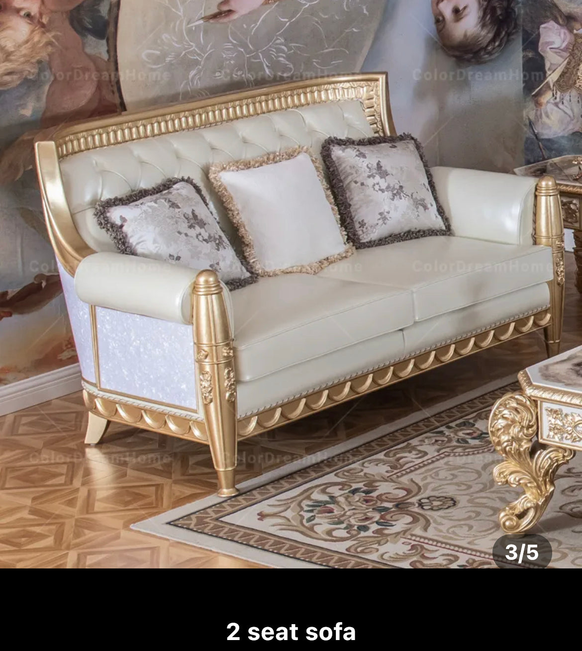 Sofa Set New Design Antique French Style Baroque White Genuine Leather Sofa Villa Hotel Living Room Sets