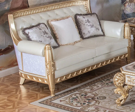 Sofa Set New Design Antique French Style Baroque White Genuine Leather Sofa Villa Hotel Living Room Sets