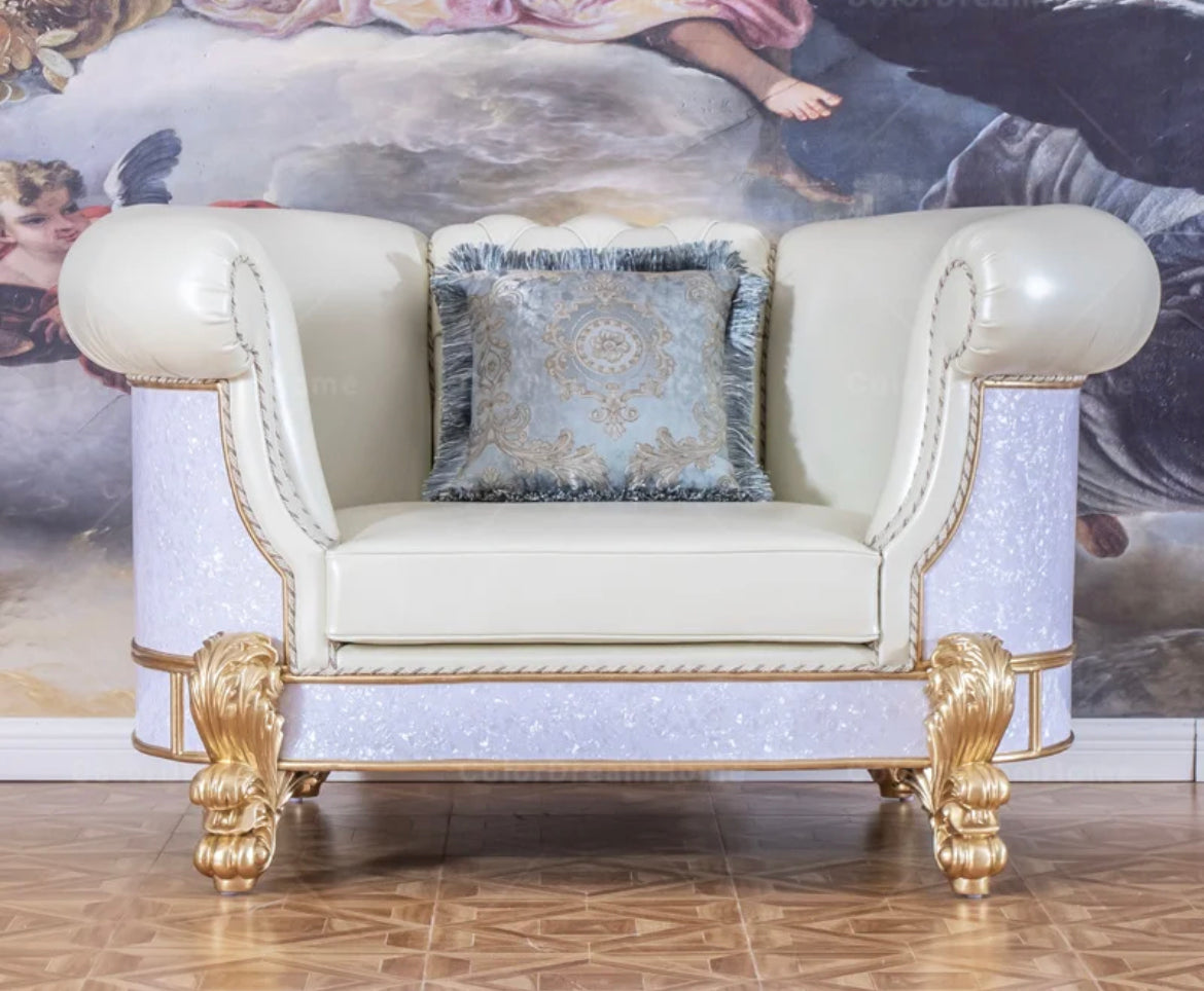 Sofa Set New Design Antique French Style Baroque White Genuine Leather Sofa Villa Hotel Living Room Sets