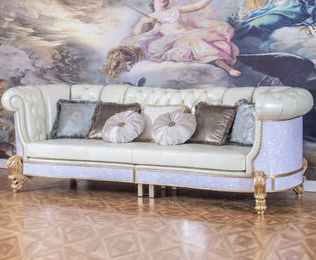 Sofa Set New Design Antique French Style Baroque White Genuine Leather Sofa Villa Hotel Living Room Sets