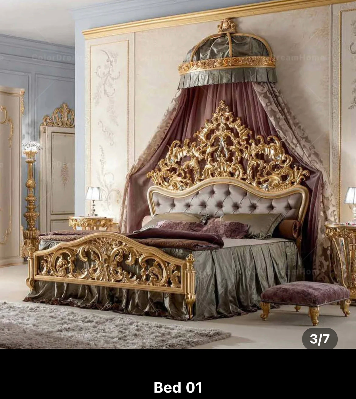 Master Bedroom French Royal Luxury Heavy Carved Bedroom Set Golden Solid Wood Baroque Design Furniture