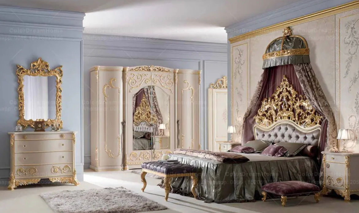 Master Bedroom French Royal Luxury Heavy Carved Bedroom Set Golden Solid Wood Baroque Design Furniture