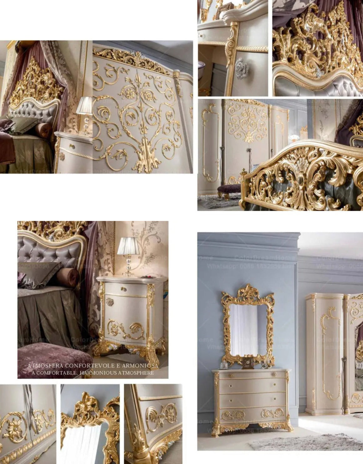 Master Bedroom French Royal Luxury Heavy Carved Bedroom Set Golden Solid Wood Baroque Design Furniture