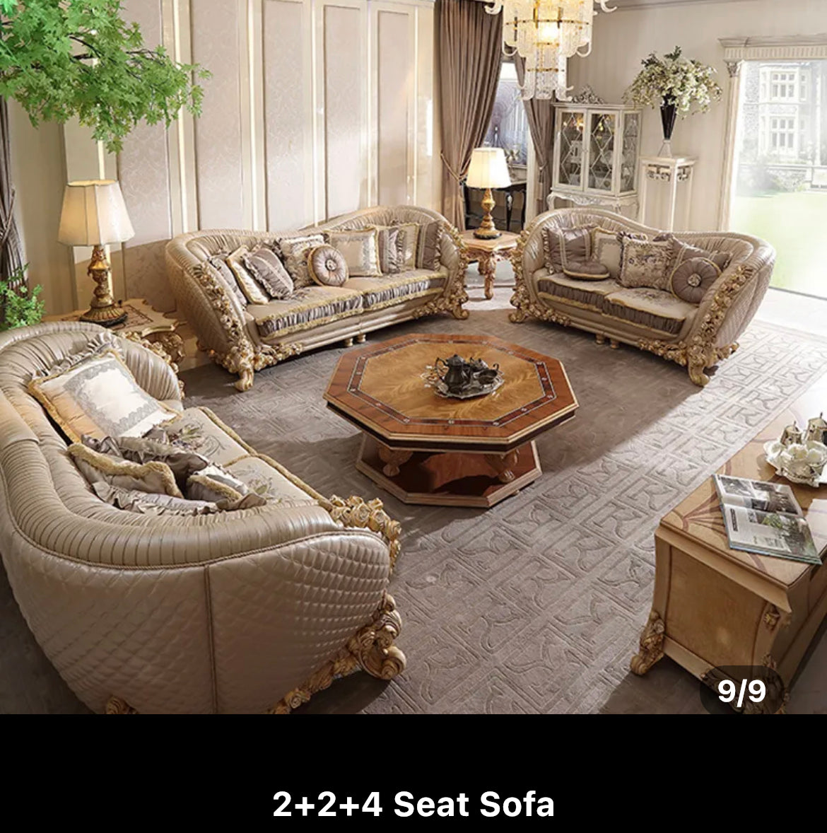 Exclusive Living Room Furniture French Style Home Hotel Baroque Wooden Sectional Luxury Leather Sofa Set