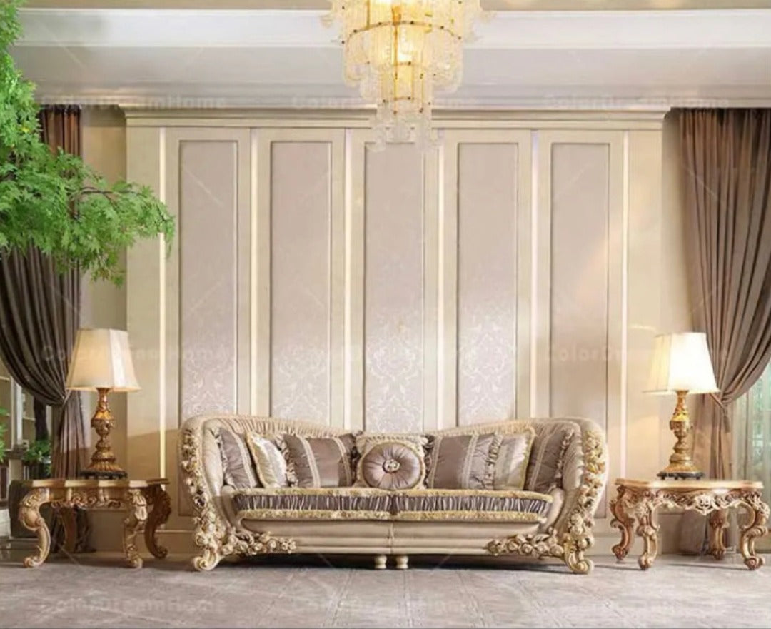 Exclusive Living Room Furniture French Style Home Hotel Baroque Wooden Sectional Luxury Leather Sofa Set