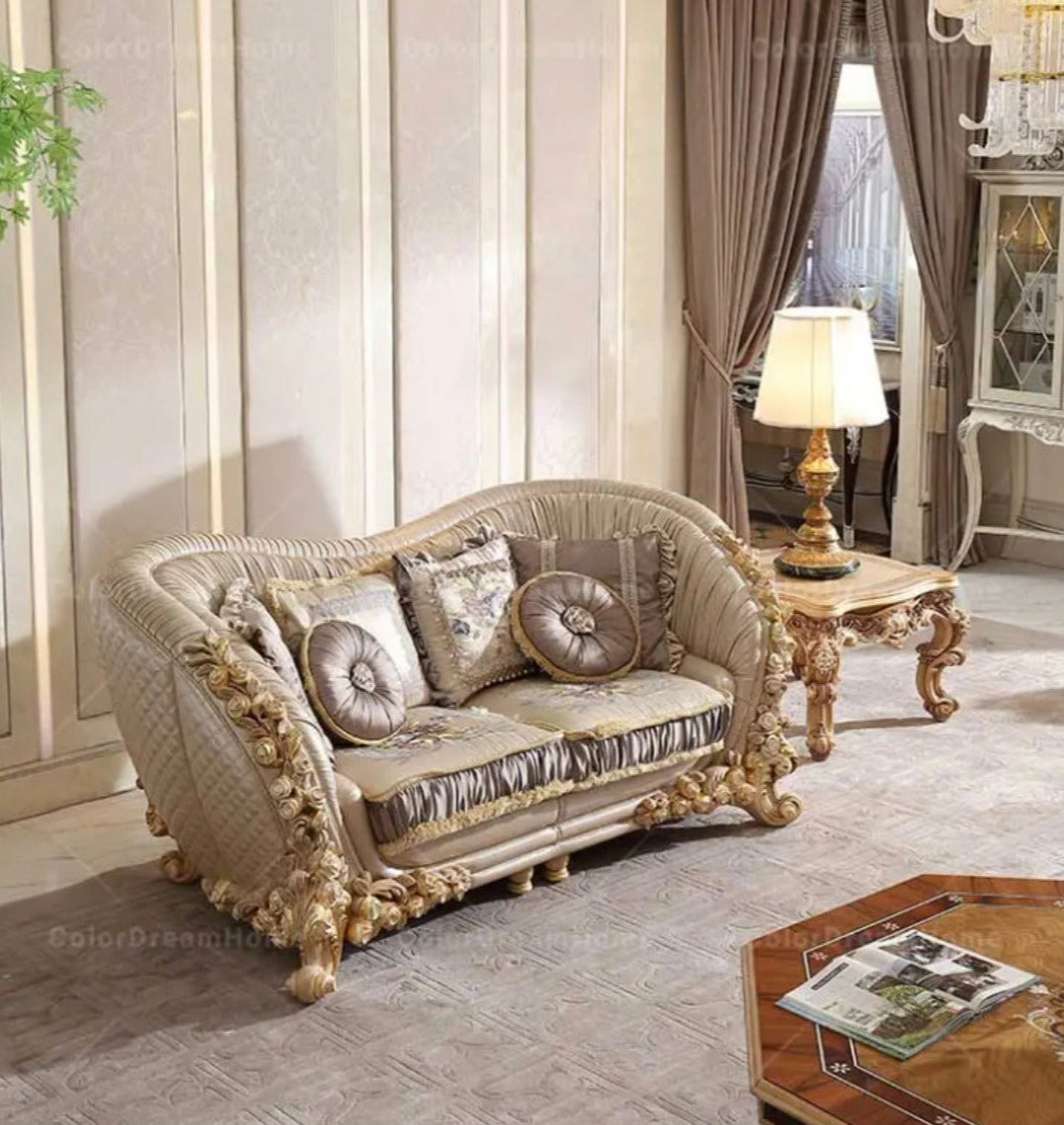 Exclusive Living Room Furniture French Style Home Hotel Baroque Wooden Sectional Luxury Leather Sofa Set