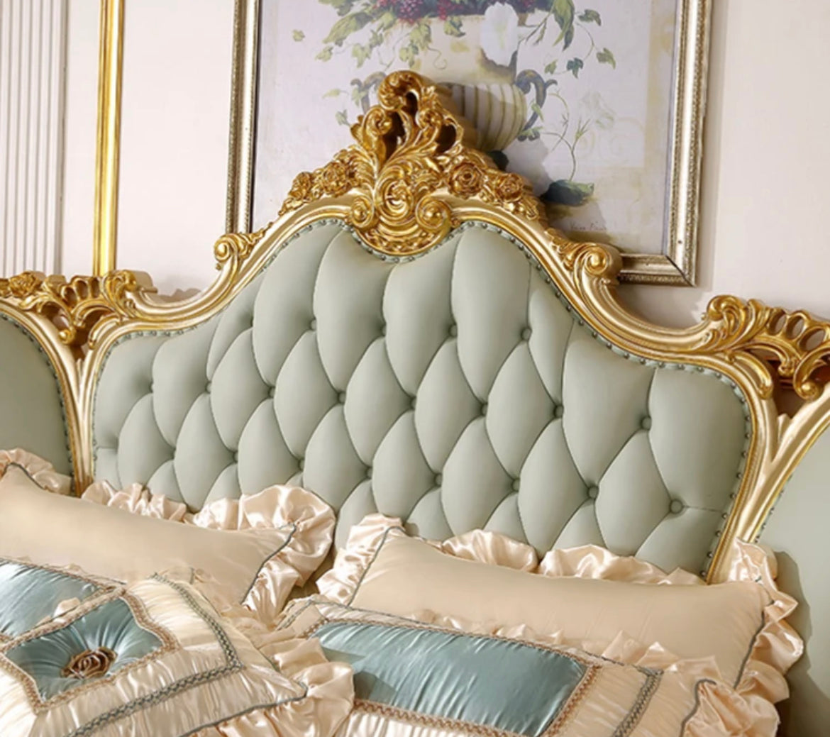 Queen Size Bed High Gloss Champagne Foil Luxury Home Furniture Barowue Design Bedroom Furniture