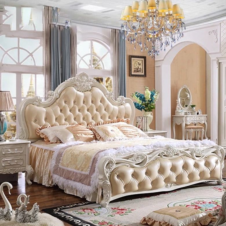 Double Bed Baroque Style King Size Carved Royal Italian Luxury Bed Bedroom Furniture