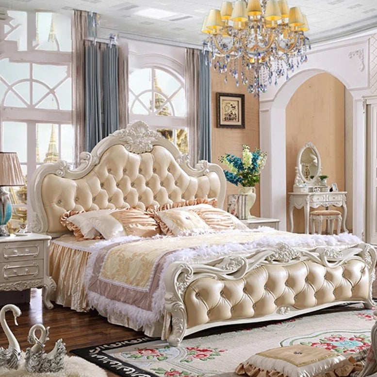 Double Bed Baroque Style King Size Carved Royal Italian Luxury Bed Bedroom Furniture