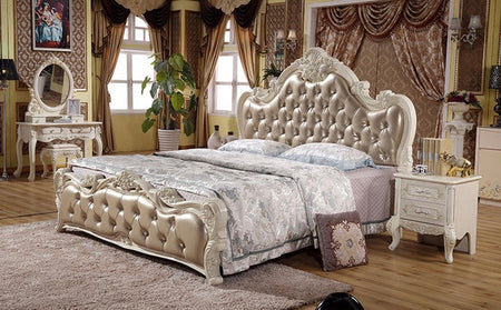 Double Bed Baroque Style King Size Carved Royal Italian Luxury Bed Bedroom Furniture