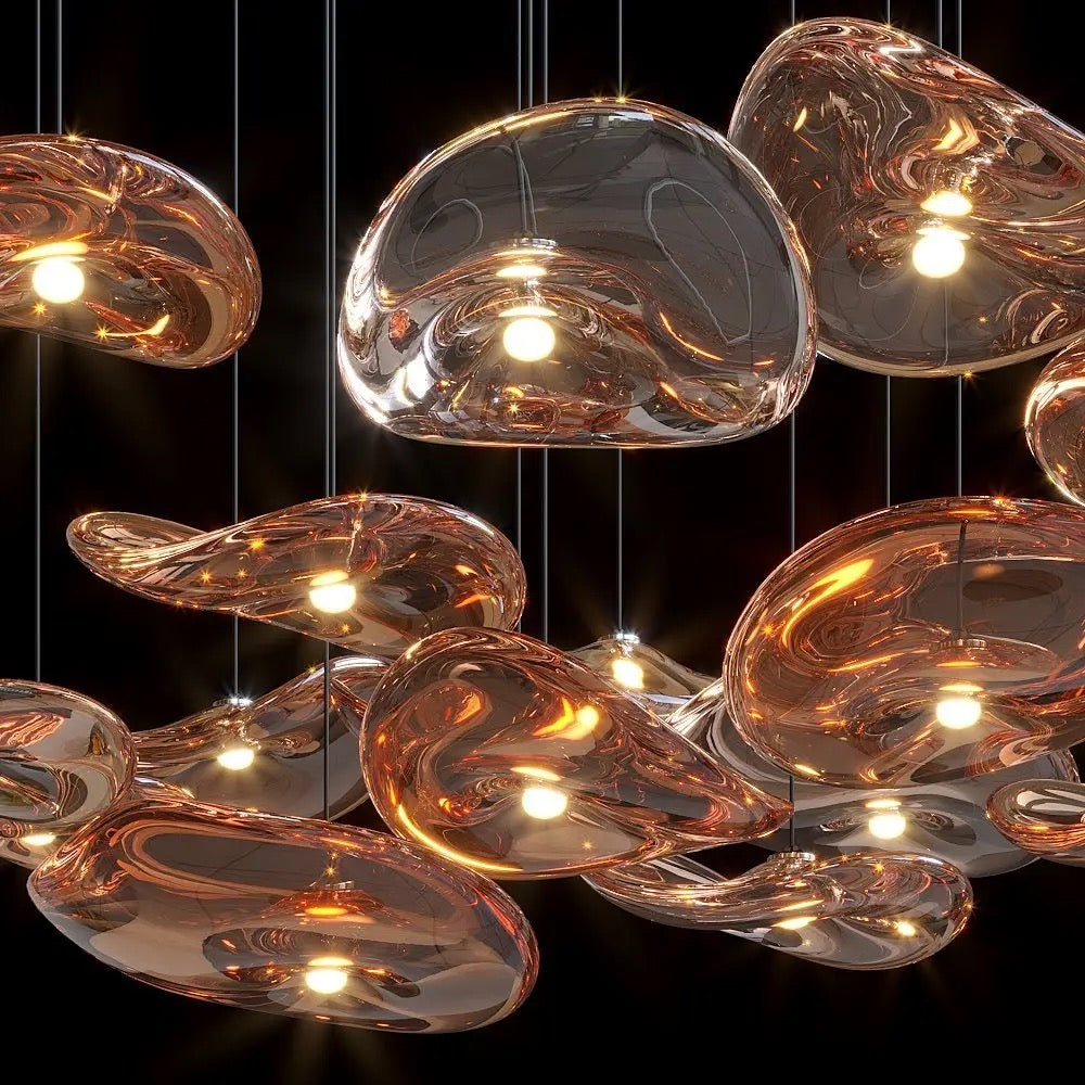 Modern Chandelier Champagne Gold Glass E14 Bulb Hotel, Home, Hall, Stairs Living, Dining Room Lights