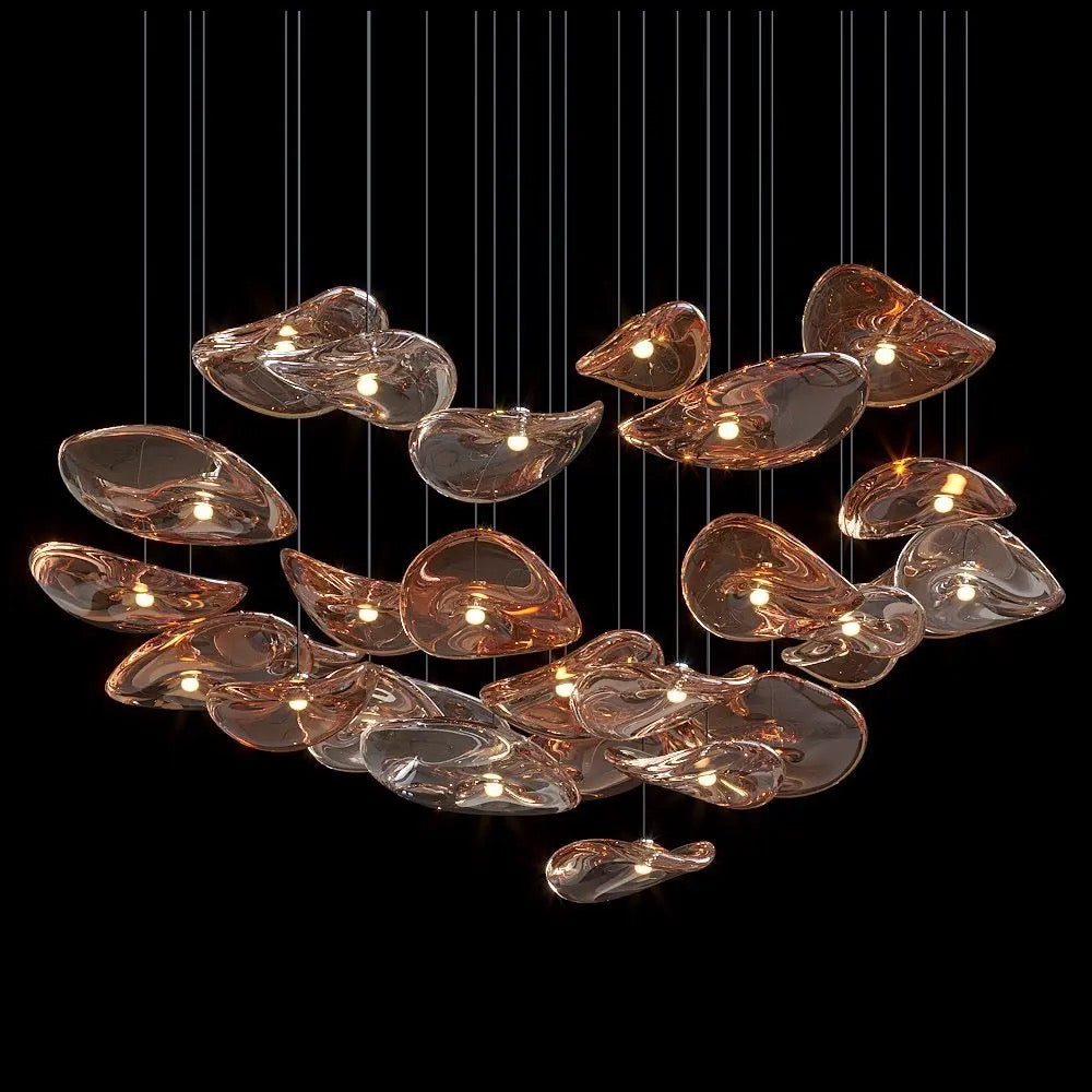 Modern Chandelier Champagne Gold Glass E14 Bulb Hotel, Home, Hall, Stairs Living, Dining Room Lights