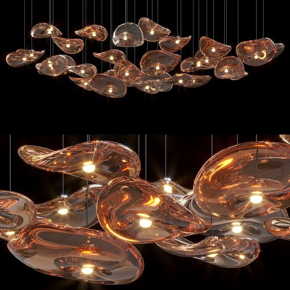 Modern Chandelier Champagne Gold Glass E14 Bulb Hotel, Home, Hall, Stairs Living, Dining Room Lights