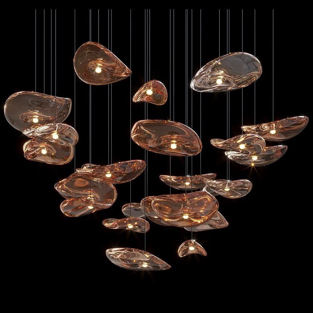 Modern Chandelier Champagne Gold Glass E14 Bulb Hotel, Home, Hall, Stairs Living, Dining Room Lights