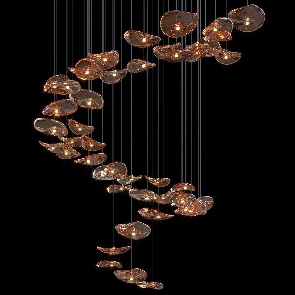 Modern Chandelier Champagne Gold Glass E14 Bulb Hotel, Home, Hall, Stairs Living, Dining Room Lights