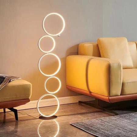 Modern Floor Lamp Five Circles Rings Touch Dimming Living Room, Bedroom Lights