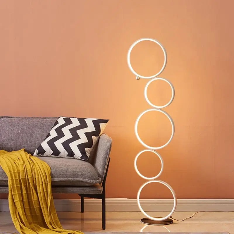 Modern Floor Lamp Five Circles Rings Touch Dimming Living Room, Bedroom Lights