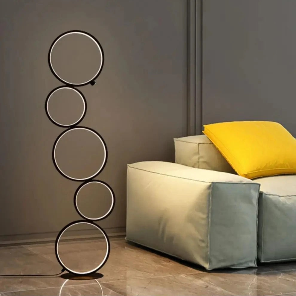 Modern Floor Lamp Five Circles Rings Touch Dimming Living Room, Bedroom Lights