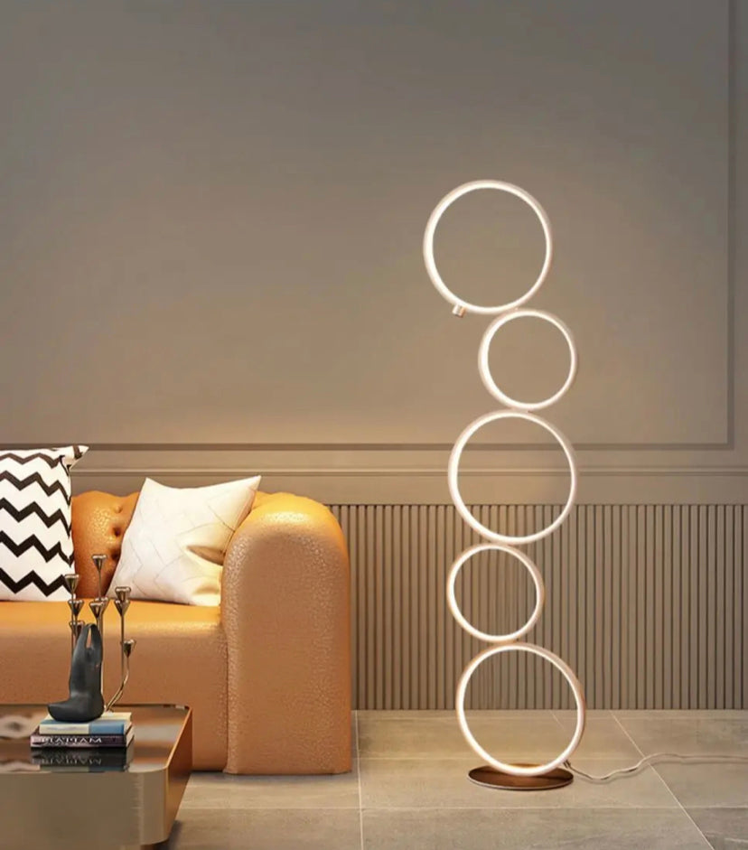 Modern Floor Lamp Five Circles Rings Touch Dimming Living Room, Bedroom Lights