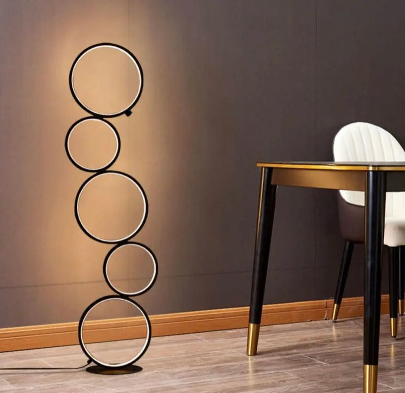 Modern Floor Lamp Five Circles Rings Touch Dimming Living Room, Bedroom Lights