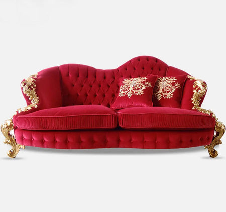 3 Seater Sofa Luxury Classic Baroque Red Velvet Salon Sofa