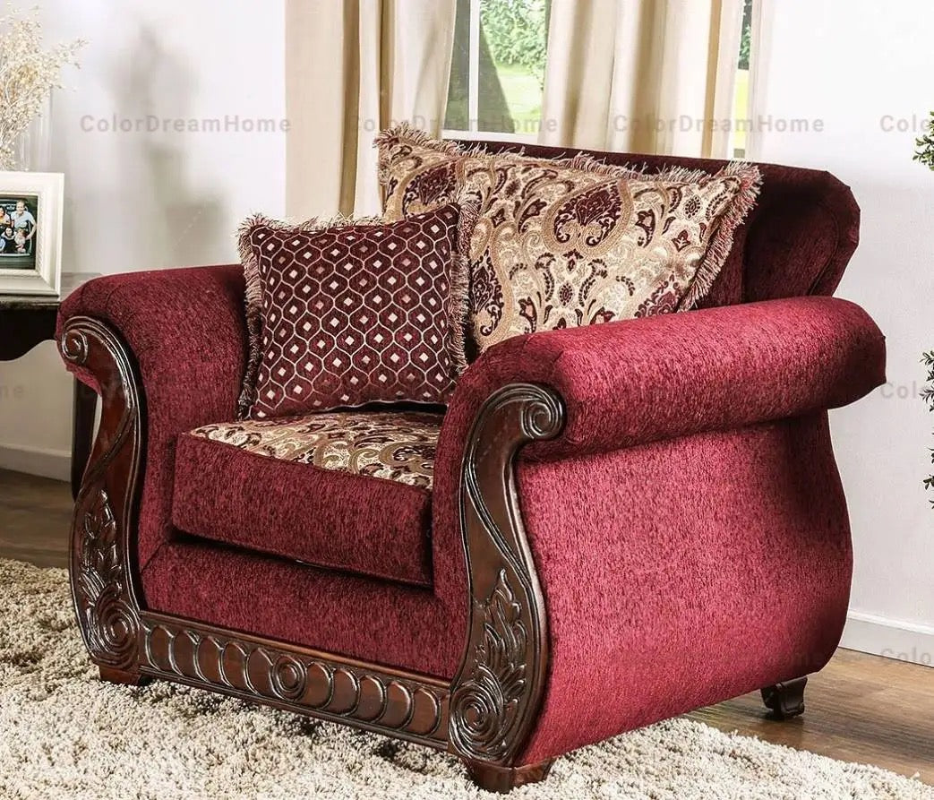 3+2+1 Sofa Set Antique Design Top Living Room Sofa European Red Fabric Sofa Set