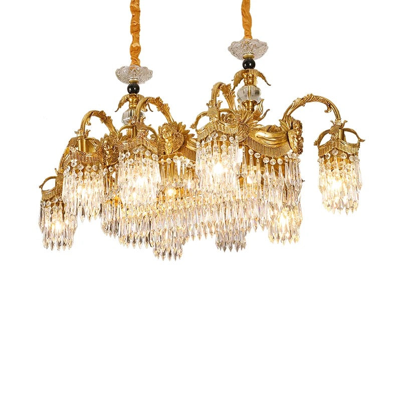 French Luxury Brass Crystal Chandelier Living Room Led Pendant Light Dining Table Chandelier