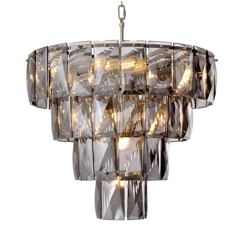 Modern Chandelier Black Smoked Crystal Glass Hanging Dining, Living Room Lights