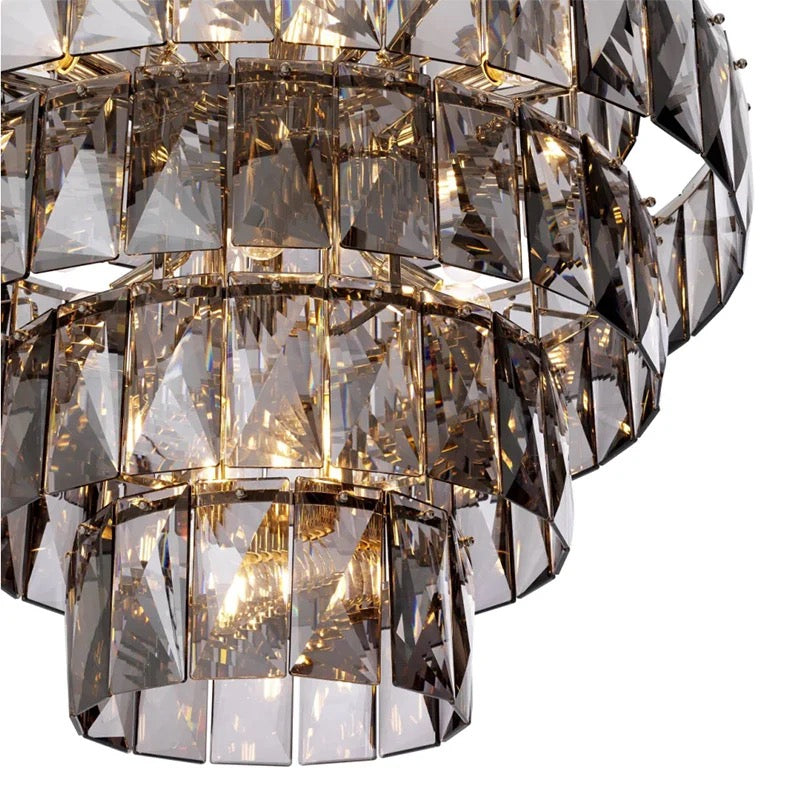 Modern Chandelier Black Smoked Crystal Glass Hanging Dining, Living Room Lights