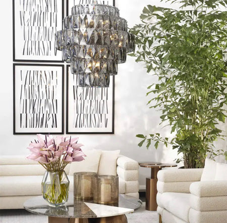 Modern Chandelier Black Smoked Crystal Glass Hanging Dining, Living Room Lights