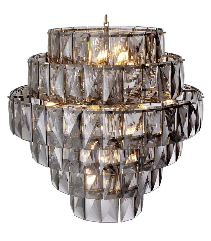 Modern Chandelier Black Smoked Crystal Glass Hanging Dining, Living Room Lights