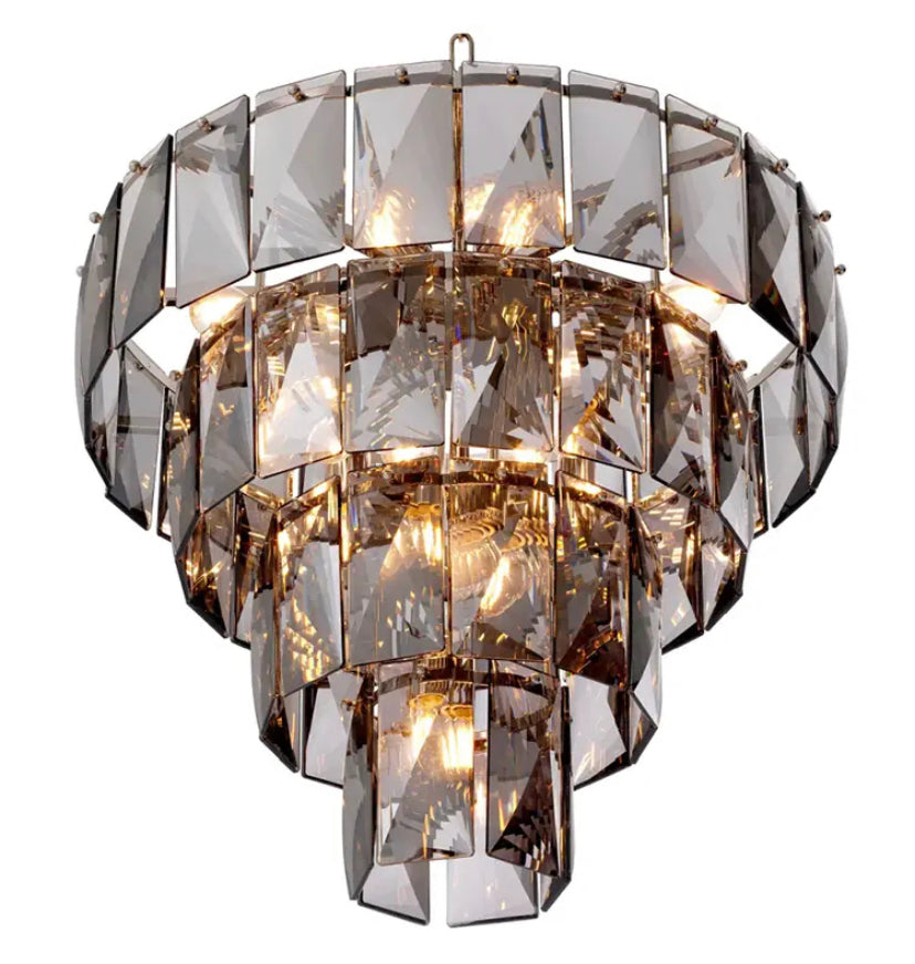 Modern Chandelier Black Smoked Crystal Glass Hanging Dining, Living Room Lights