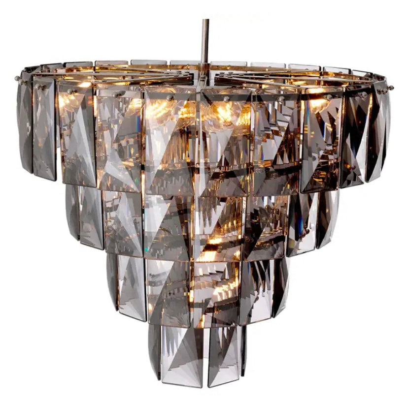 Modern Chandelier Black Smoked Crystal Glass Hanging Dining, Living Room Lights